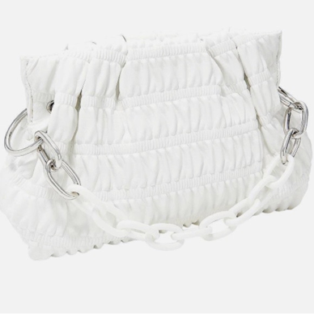 House of Want We Chill White Vegan Framed Ruched Clutch Dumpling Bag Chic